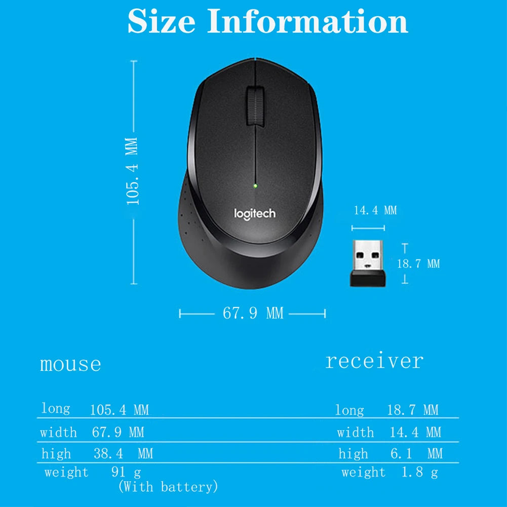 Logitech M330 Wireless Gaming Mouse - 2.4GHz USB, 1000DPI, 3-Button Optical Mouse for Laptops & PCs
