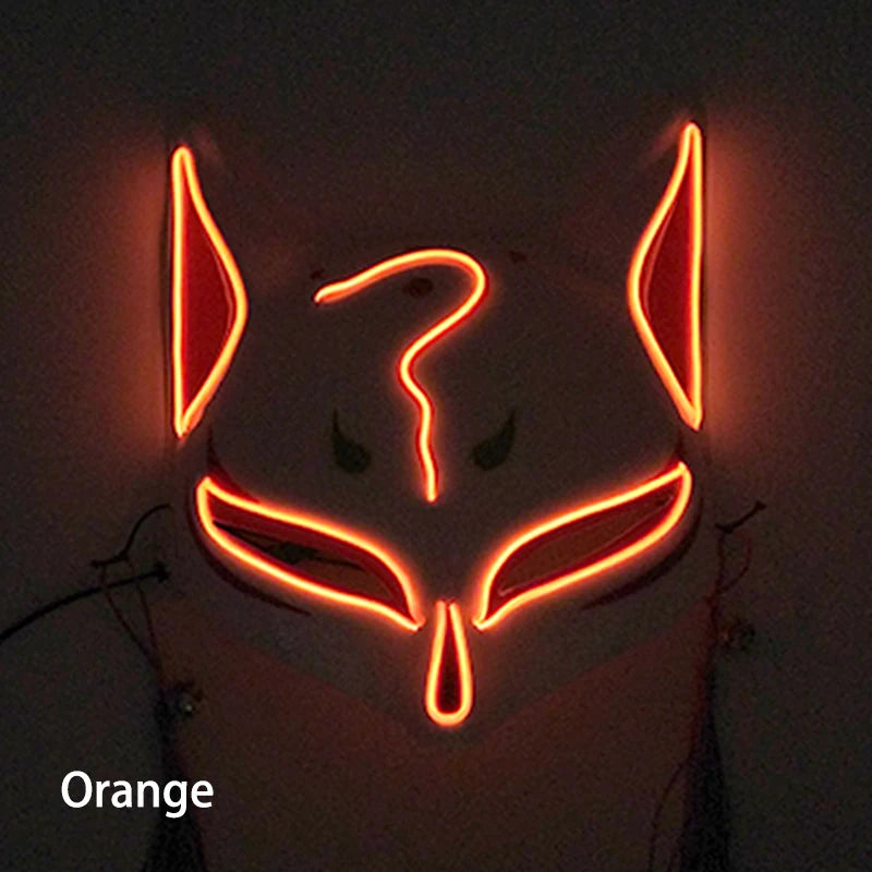 Glowing LED Fox Mask – Neon Japanese Anime-Inspired Samurai Cosplay Mask for Halloween, Christmas & Costume Parties