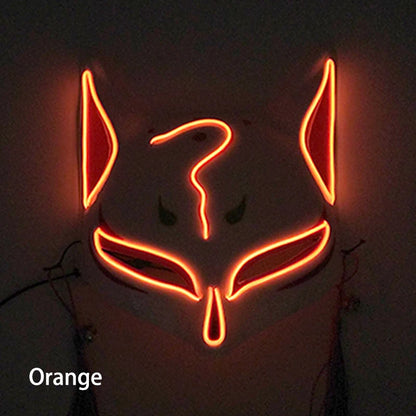 Glowing LED Fox Mask – Neon Japanese Anime-Inspired Samurai Cosplay Mask for Halloween, Christmas & Costume Parties