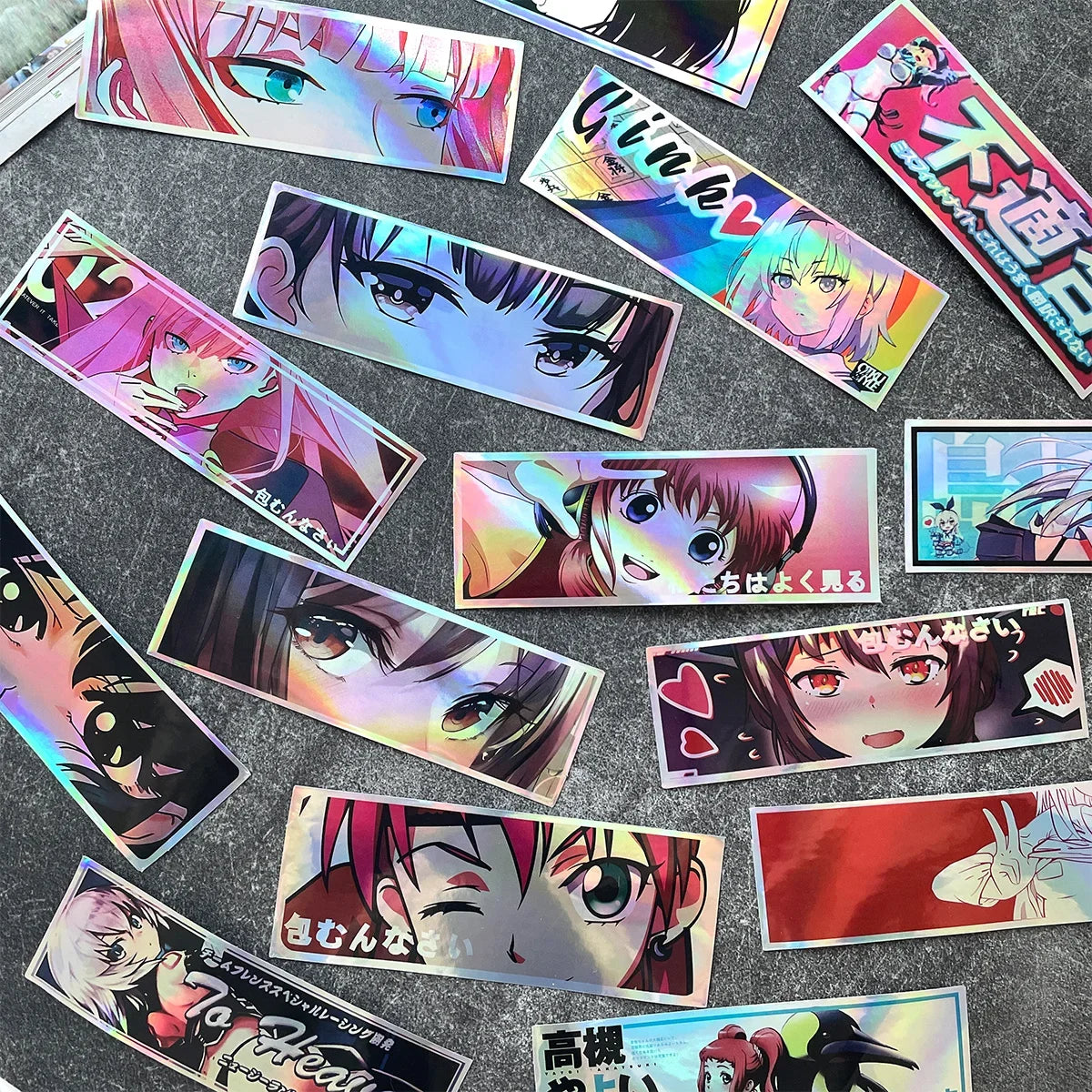 JDM Anime Girl Holographic Stickers - Rainbow Vinyl Decals for Car Windows, Motorcycles, Helmets, and Windshields