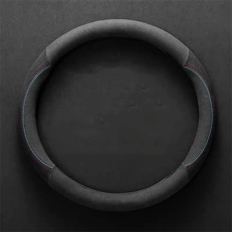 Universal Cowhide Suede Steering Wheel Cover — Breathable 37-38cm Car Steering Wheel Wrap Accessories