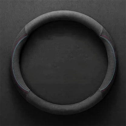 Universal Cowhide Suede Steering Wheel Cover — Breathable 37-38cm Car Steering Wheel Wrap Accessories