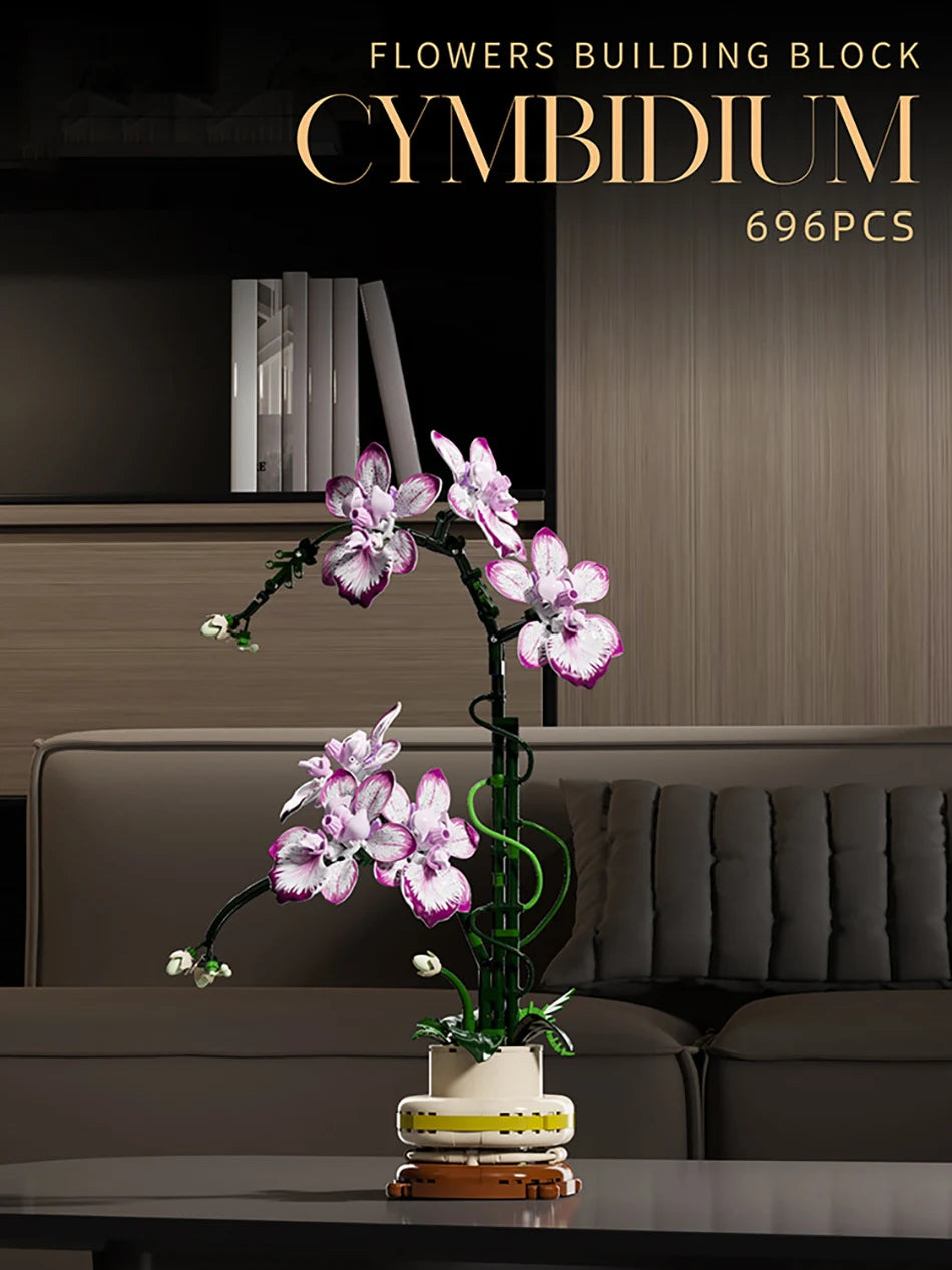 Orchid Cymbidium Building Blocks Set – DIY Potted Phalaenopsis Flower Simulation Toy for Valentine’s Gift