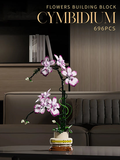 Orchid Cymbidium Building Blocks Set – DIY Potted Phalaenopsis Flower Simulation Toy for Valentine’s Gift