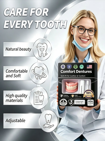 Adjustable Temporary Full Denture Set - Comfortable Natural-Look Cosmetic Teeth