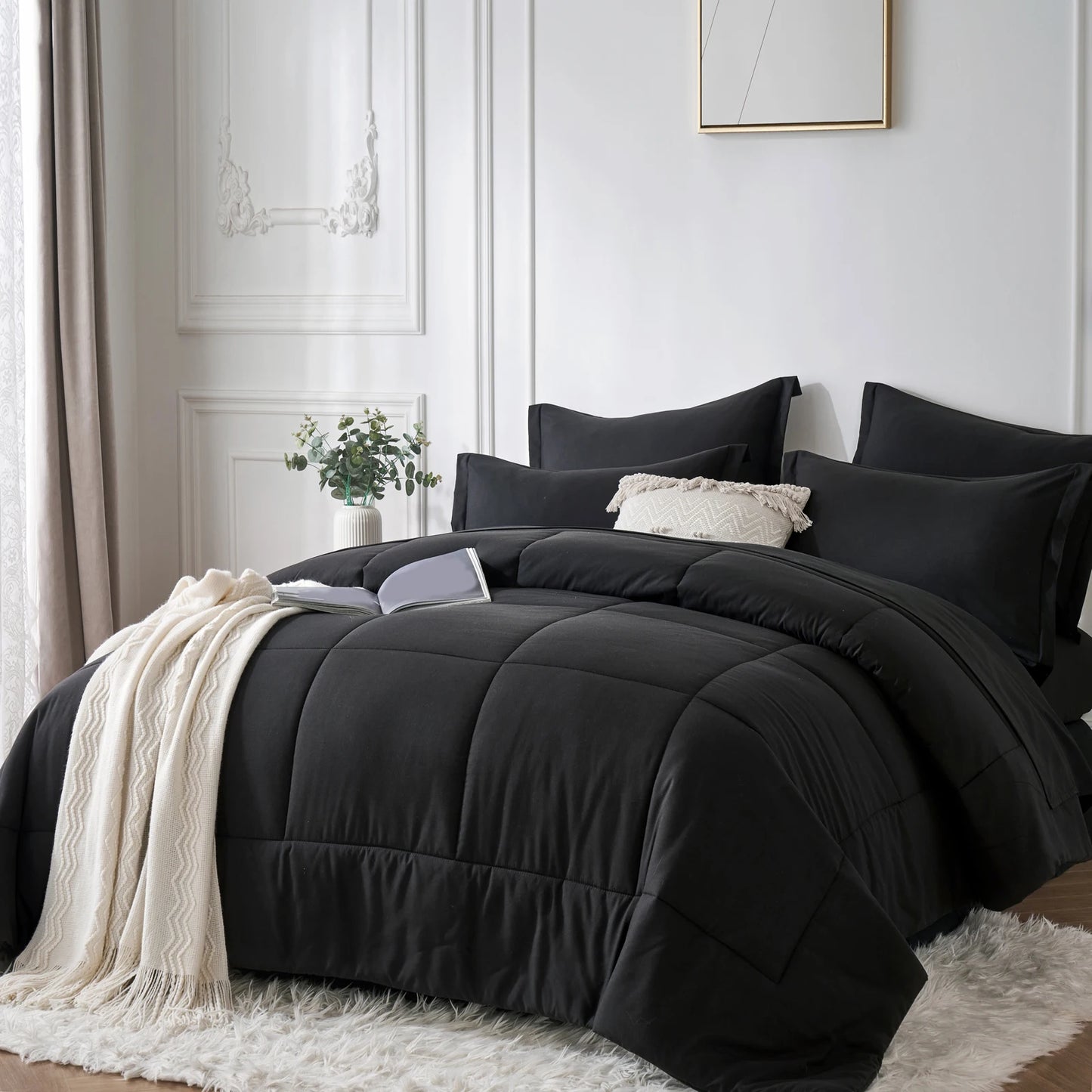 7-Piece Queen Bed-in-a-Bag Comforter Set — Solid Geometry Comforter, Sheets & Pillowcases, Stylish Bedroom Gift