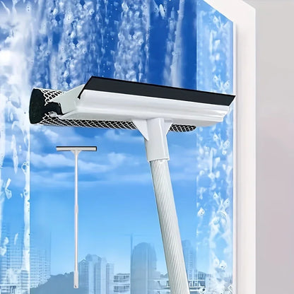 2-in-1 Retractable Window Squeegee Cleaner – Extendable Pole Glass Brush Tool for Car, Shower & Home Window Cleaning