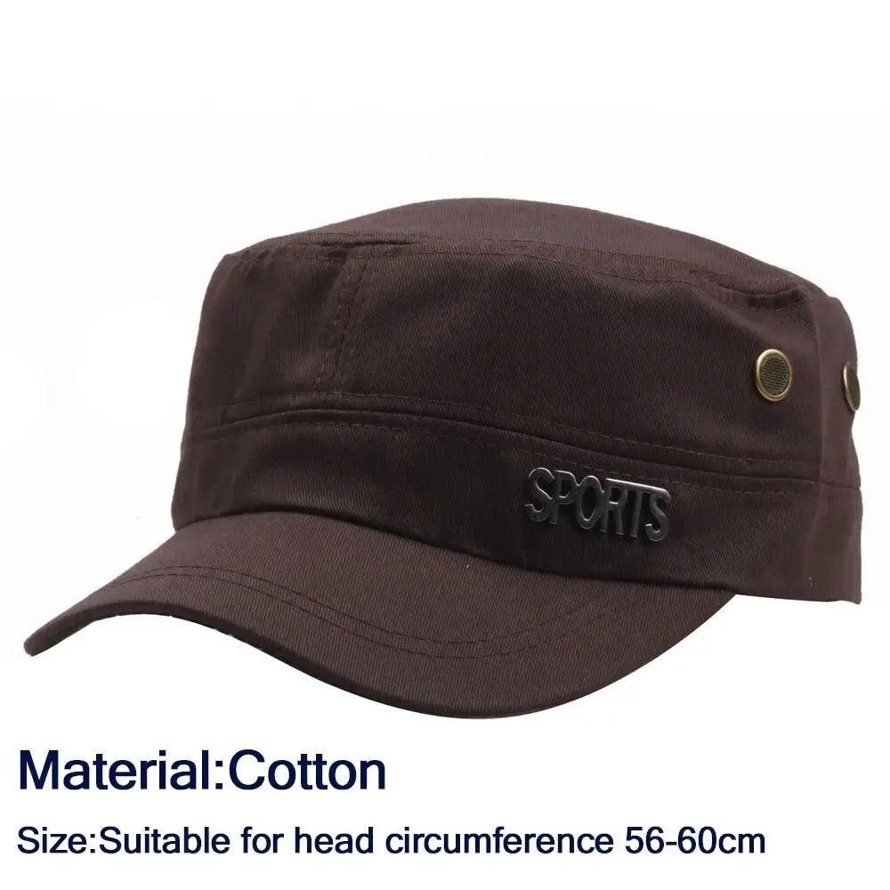 Casual Cadet Hat for Men - Flat Top Cotton Visor Cap - Vintage Army Style Dad Hat for Summer and Autumn - Unisex Baseball Cap
