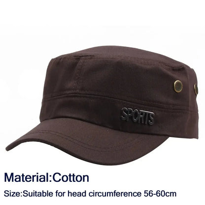 Casual Cadet Hat for Men - Flat Top Cotton Visor Cap - Vintage Army Style Dad Hat for Summer and Autumn - Unisex Baseball Cap