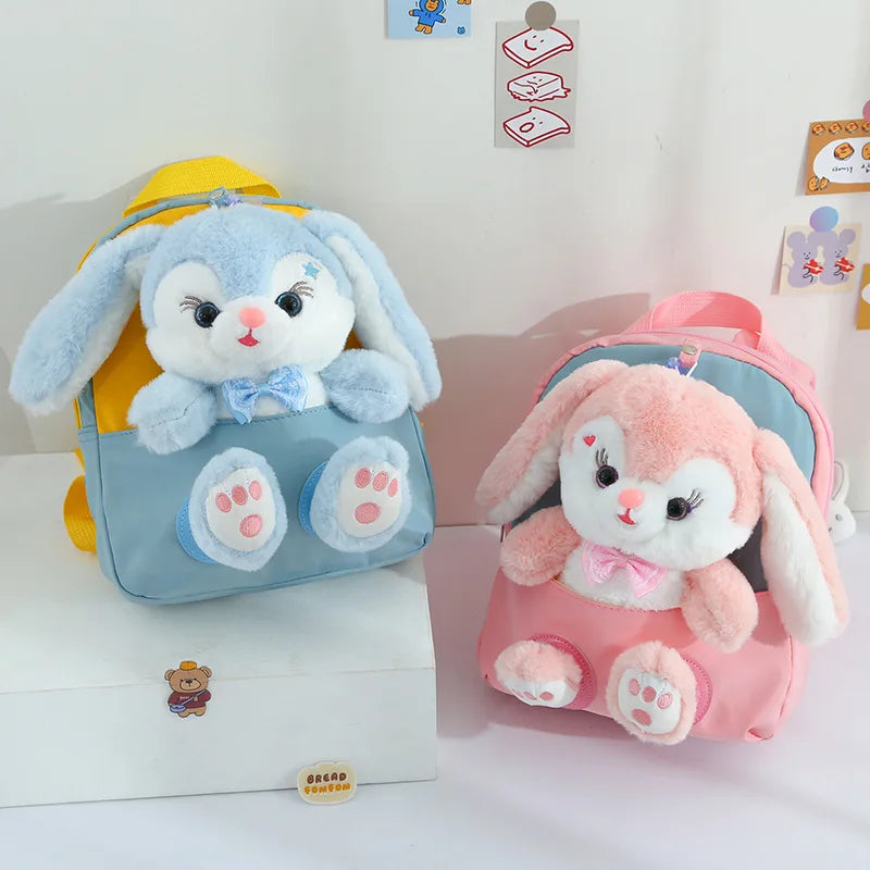 Plush 3D Rabbit Backpack for Kids – Cute Bow Tie Cartoon School Bag for Boys & Girls