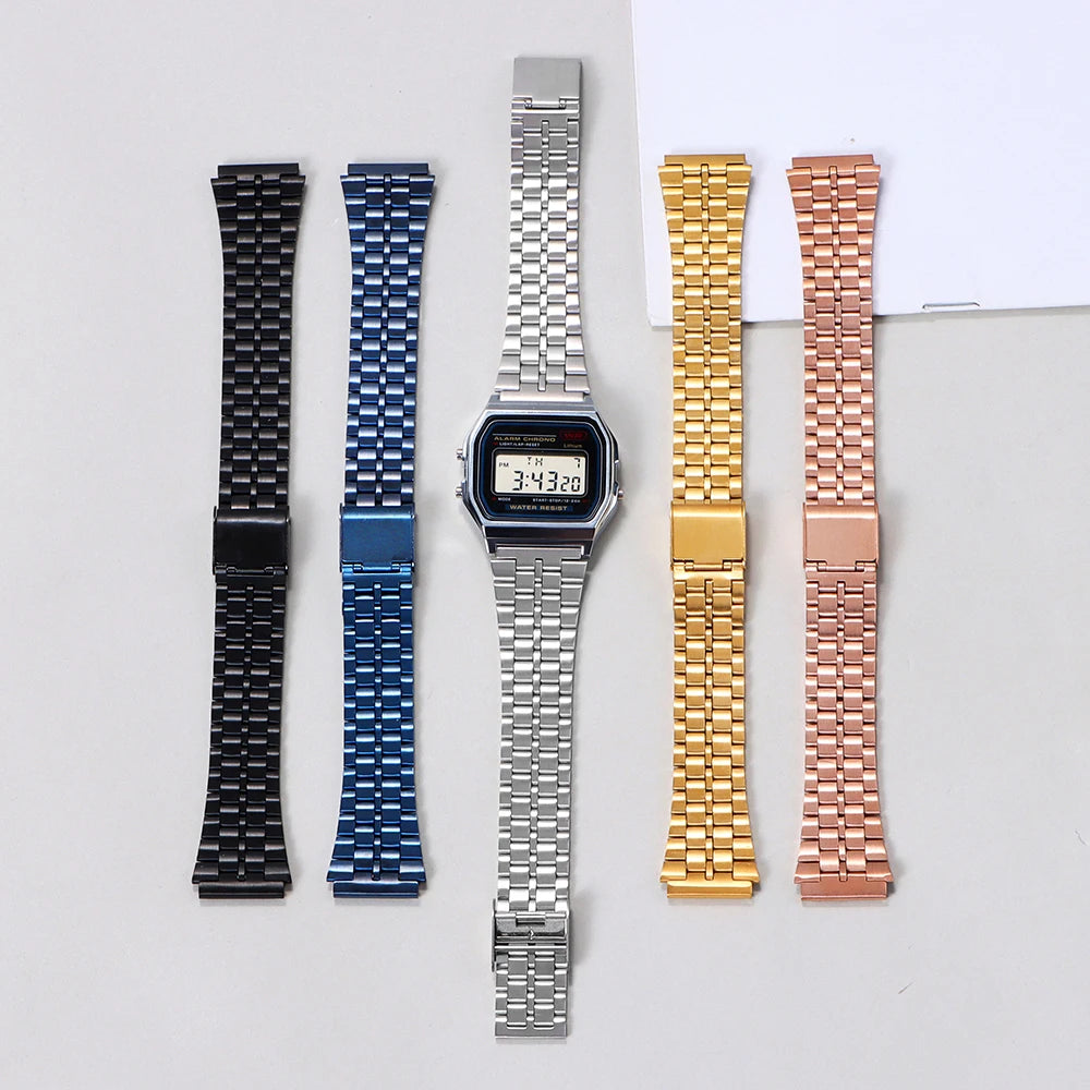 18mm Stainless Steel Watchband for Casio F-91W – Compatible with SGW400, F91W, F84, F105/108/A158W/168, AE1200/1300 Vintage Steel Wrist Bracelet