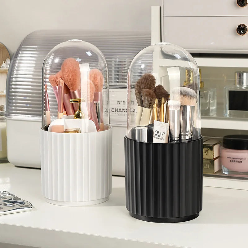 360° Rotating Makeup Brush Holder with Lid – Organizer for Vanity, Desktop, Countertop & Dresser Table