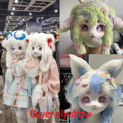 Kigurumi Beast Skull Head Mask — DIY Cosplay Animal Fursuit Cat Head, Thickened Plastic Anime Party Costume Prop Gift