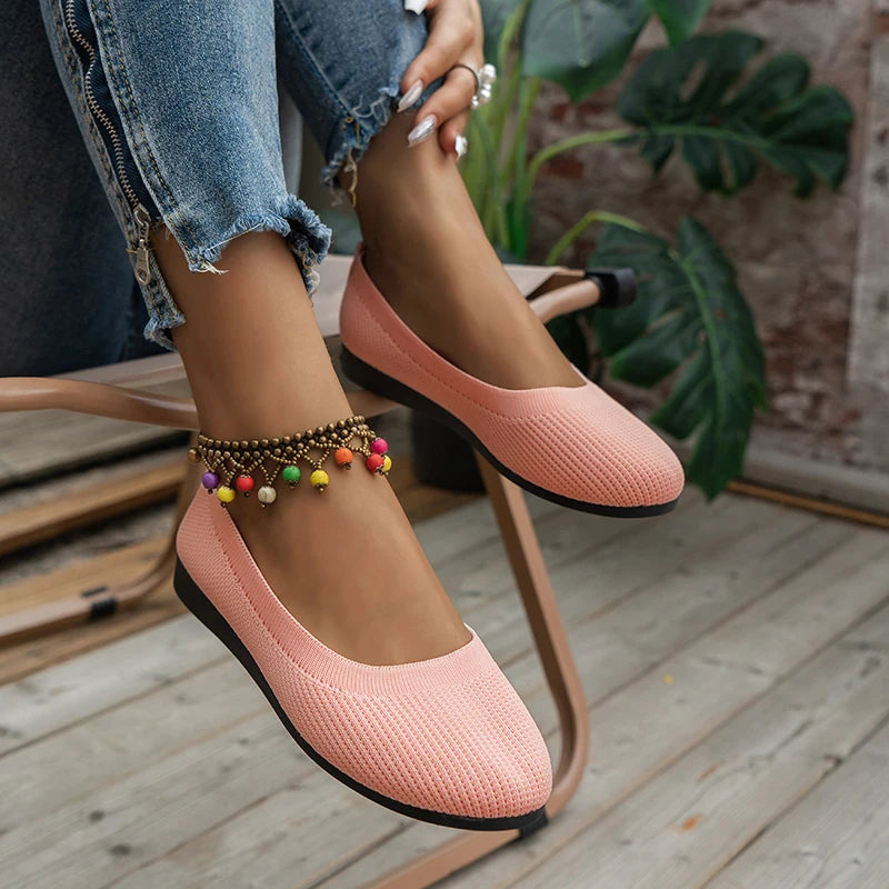 Women’s Round Toe Knit Flats – Comfortable Slip-On Ballet Shoes, Casual Office Moccasins & Plus Size Boat Shoes