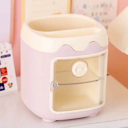 Cartoon Cute Desktop Storage Box – Large Capacity Pencil Holder & Multi-Functional Organizer for Student Stationery & Makeup Brushes