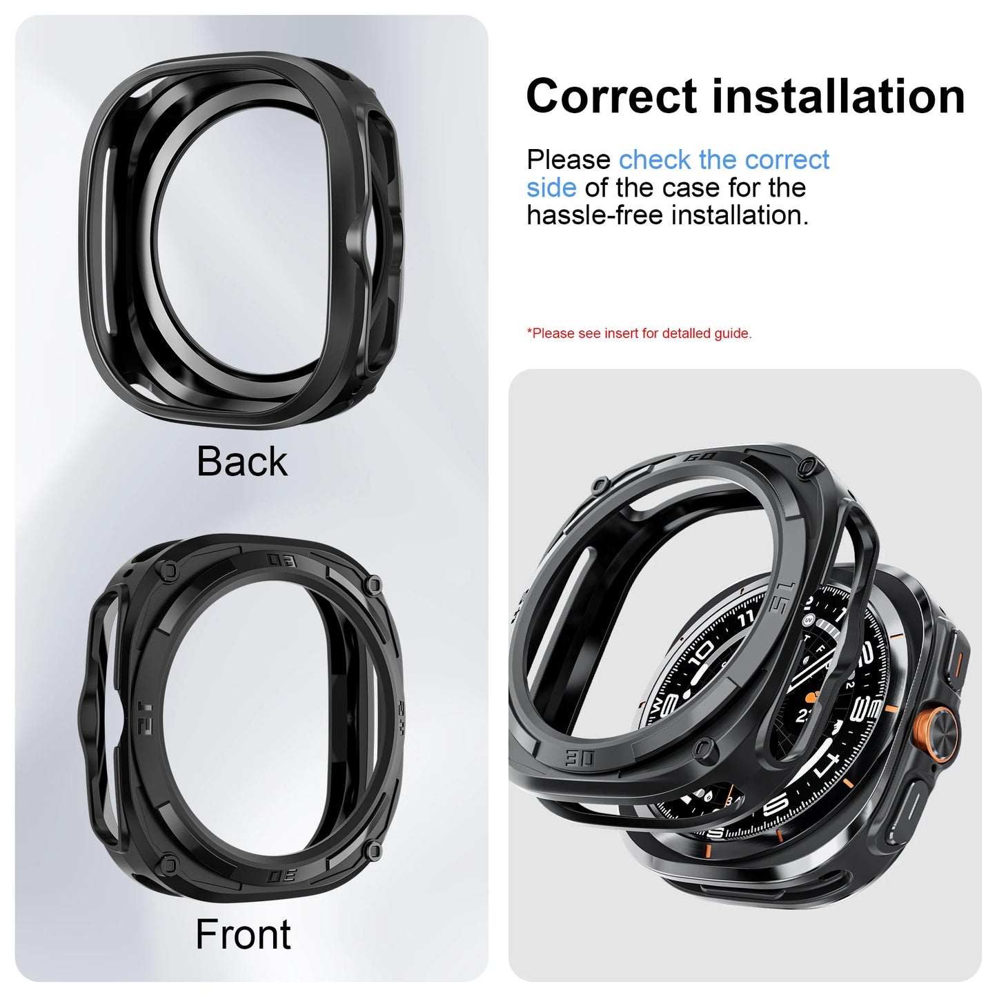 Samsung Galaxy Watch Ultra 47mm Screen Protector - Hard PC Frame Protective Bumper Case & Cover Accessories