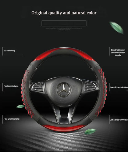 3D Honeycomb Leather Steering Wheel Cover – Durable Anti-Slip Universal Fit for 14.5-15 Inch Wheels
