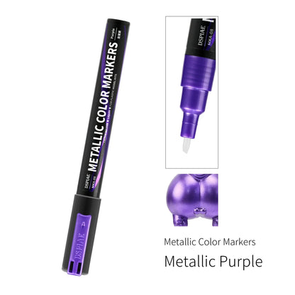 DSPIAE MKA Super Metallic Brush Marker Pens – Water-Based Eco-Friendly Paint Pens (Pink, Orange, Red, Blue, Green, Silver, Gold)