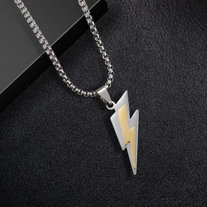 RAKOL Trendy Gamepad Lightning Stainless Steel Necklace for Women & Men, Gold Color Metal Pendant for Party & Everyday Jewelry