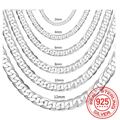 Men’s 925 Sterling Silver Face Chain Necklace — 2/4/6/8/10/12MM, 40–75cm with Lobster Clasp, Engagement Jewelry Gift for Men & Women