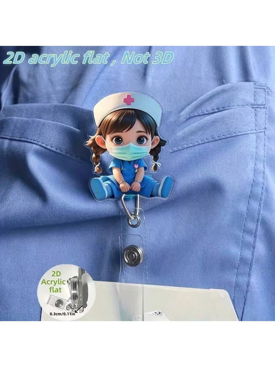 Cute Nurse Retractable Badge Holder - Acrylic Medical ID Clip Reel for Doctors, RN & LPN Staff