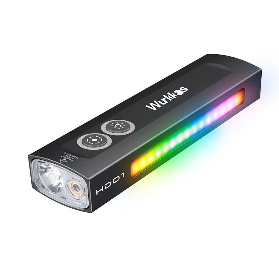 Wurkkos HD01 Multi-Function Rechargeable Flashlight – 1200LM Flat Torch with Green, White, RGB Side Light, IP65 Waterproof