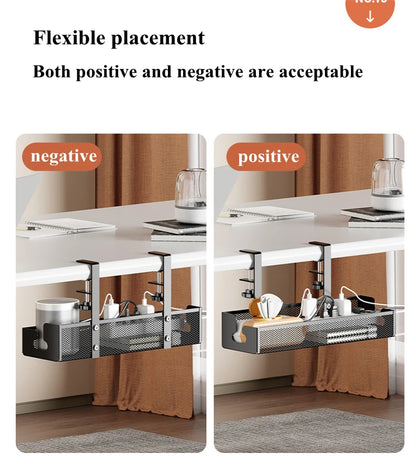 No-Drill Extendable Under Desk Cable Management Tray | Retractable Power Strip & Cord Holder with Clamp
