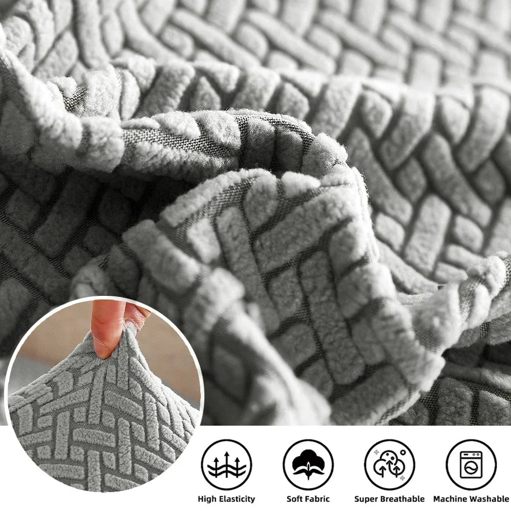 Elastic Jacquard Sofa Cover – Solid Grey Washable Seat Cushion Slipcover Furniture Protector for Sectional Living Room Sofa