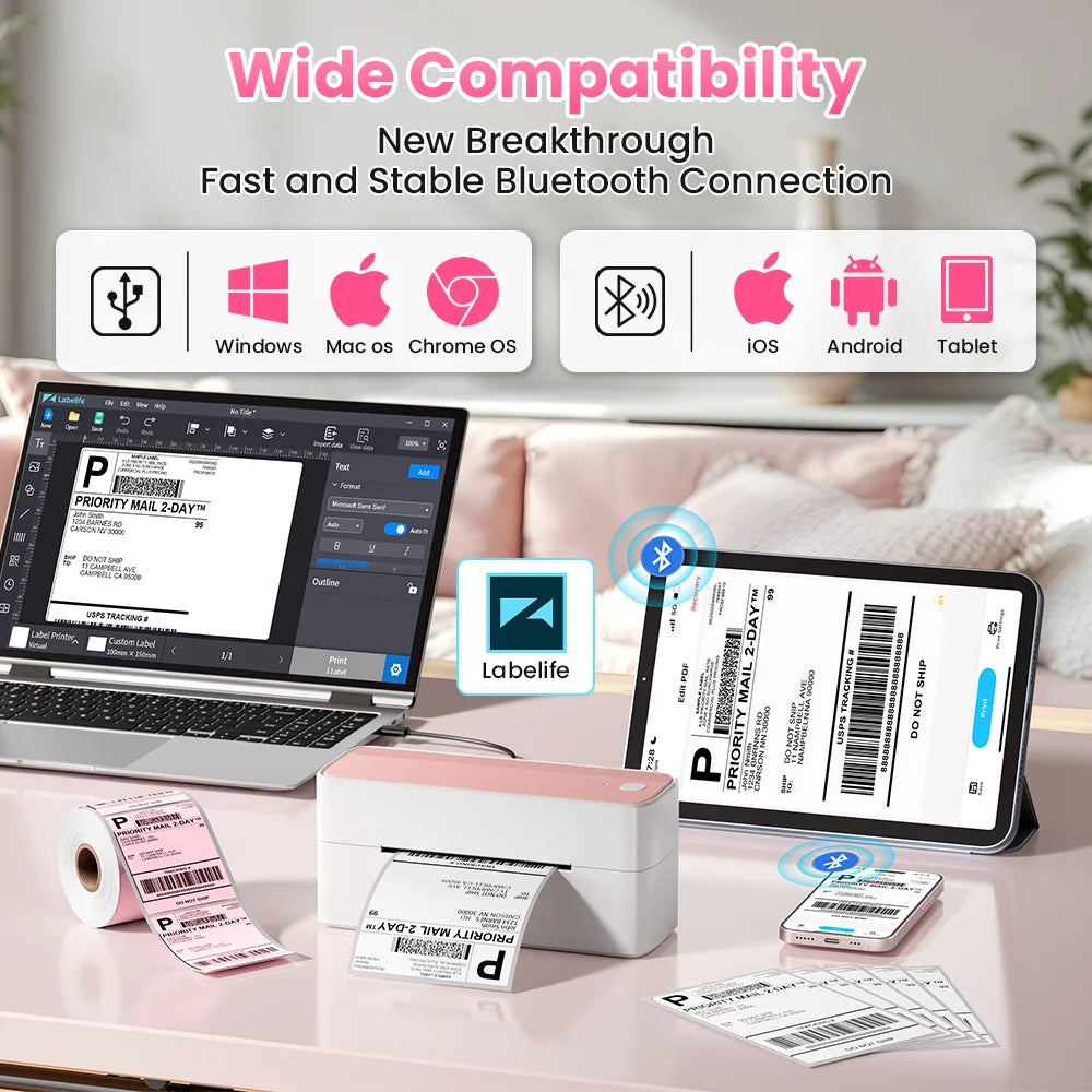 Phomemo 241 Bluetooth Thermal Label Printer – Wireless 4x6 Shipping Label Printer Compatible with iPhone, Android, Mac & Windows