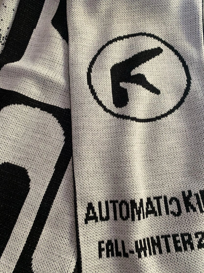 Men’s Y2K Black Knitted Scarf — Aphex Twin Goth Harajuku Streetwear Winter Shawl Unisex