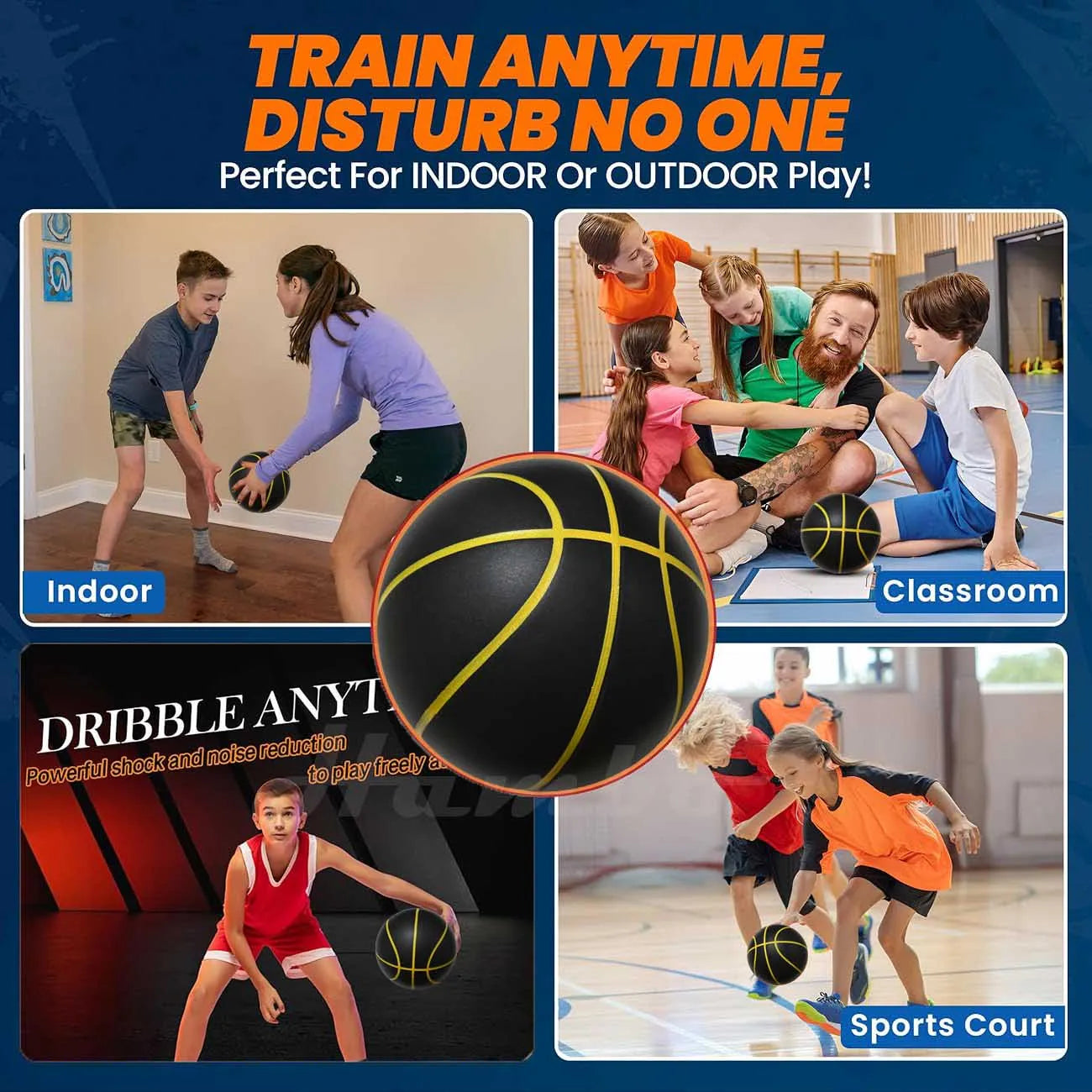 580G Silent Indoor Basketball – Noiseless Size 7 PU Foam Airless Ball with Quiet Bounce, 90% Real Feel