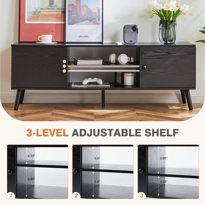Wooden Fireplace TV Stand for 60 Inch TV – Living Room Entertainment Center with Adjustable Shelf & 2 Storage Cabinets