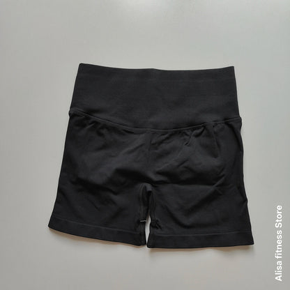 Summer High Waisted Yoga Shorts - Seamless Tummy Control Fitness Running Shorts with Solid Color Stretch Leggings Style