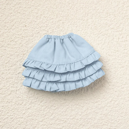 Blythe Doll Clothes Plaid Pleated Skirt & Off-Shoulder Top Tulle Dress Set — Ruffle Skirt for Licca, Azone, OB22, YMY Doll Accessories