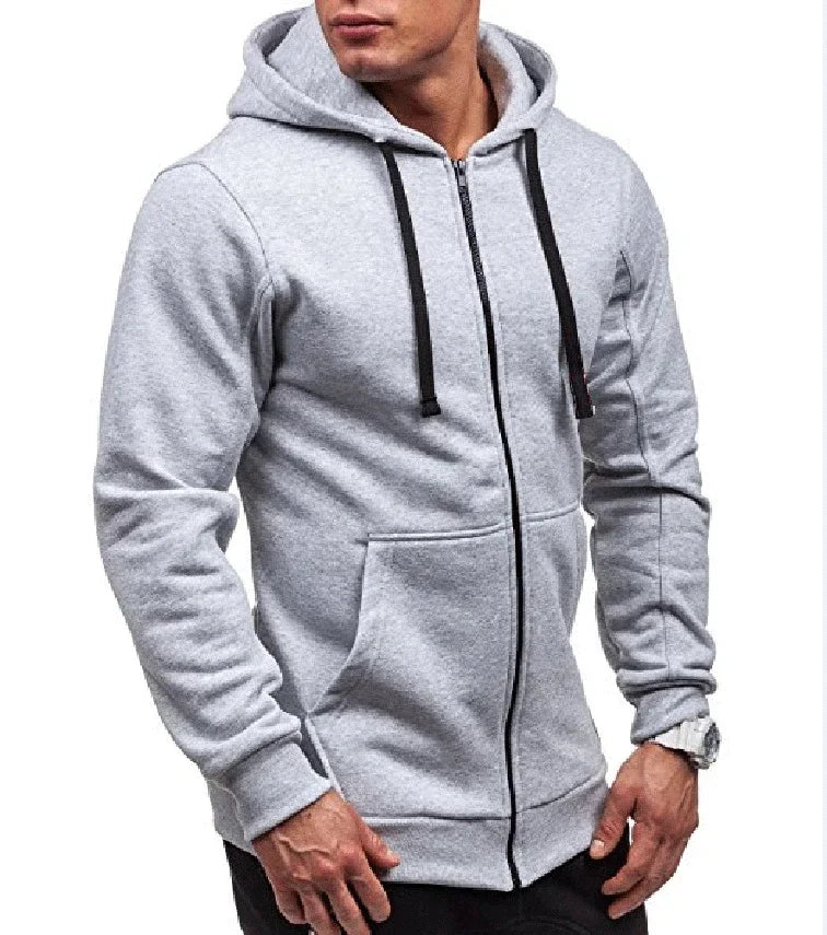 Men’s Casual Zip Hoodie – Solid Color Hooded Sweatshirt Jacket Cardigan for Spring & Autumn