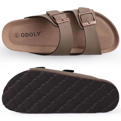 Comwarm Men's Cork Footbed Slide Sandals - Arch Support, Adjustable Buckle & Leather Summer Casual Slides