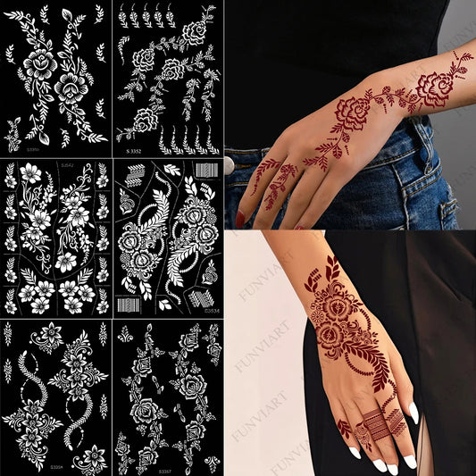 Reusable Henna Stencil Templates for Hand & Body – Floral Tattoo Stencils for Women, Weddings & Festivals Body Art Makeup Tools