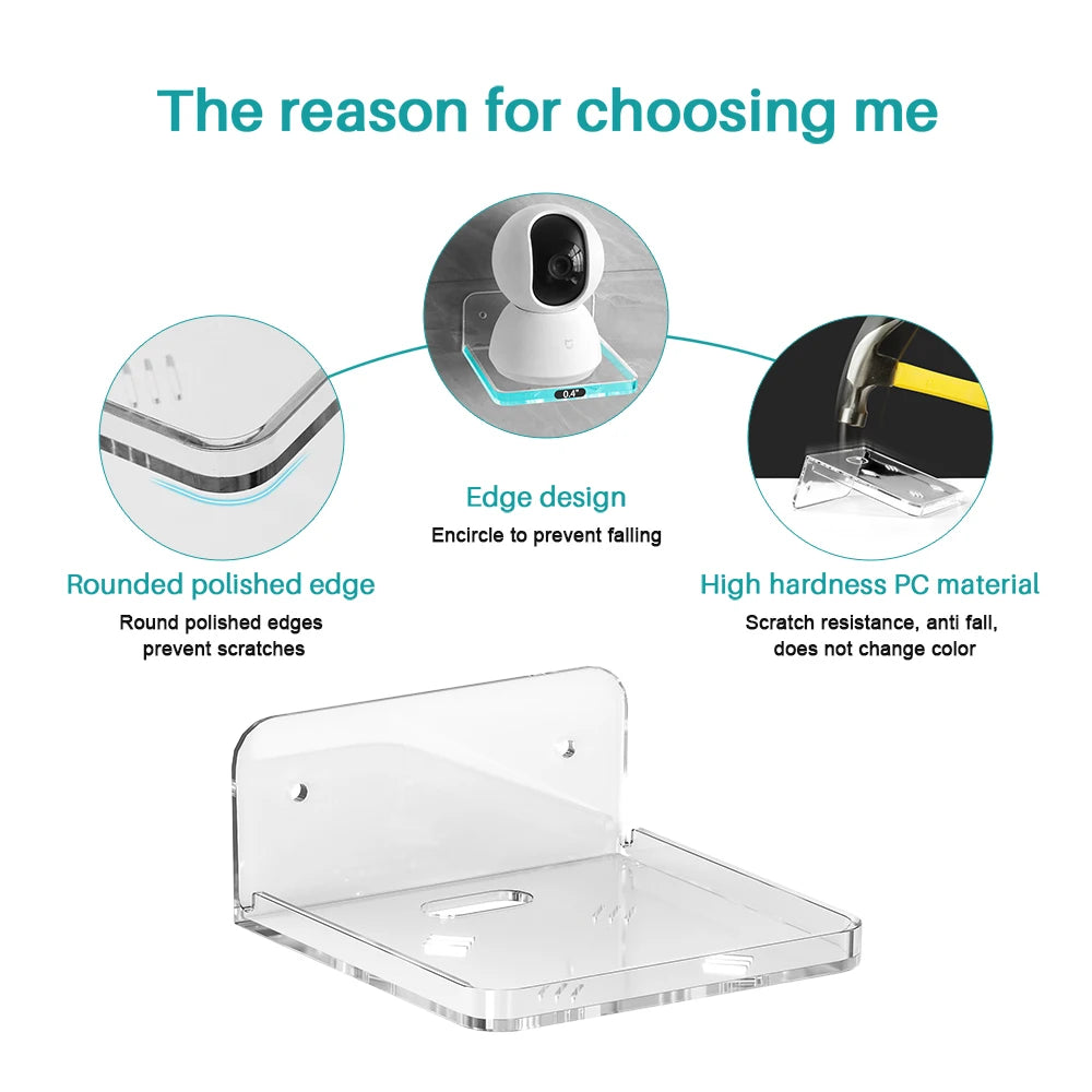 Adhesive Floating Shelf – Wall-Mounted Clear Plastic Shelf for Small Items, Soundbar & Smart Speaker, No Drilling