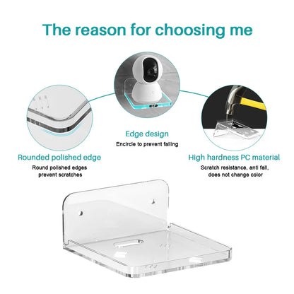 Adhesive Floating Shelf – Wall-Mounted Clear Plastic Shelf for Small Items, Soundbar & Smart Speaker, No Drilling