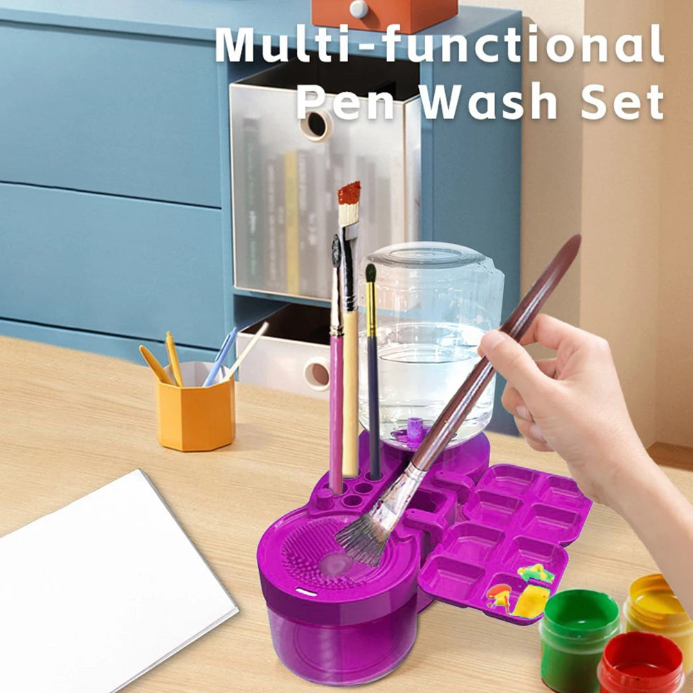Automatic Paint Brush Washer with Drain Button – Water Circulation Cleaner for Acrylic & Water-Based Brushes
