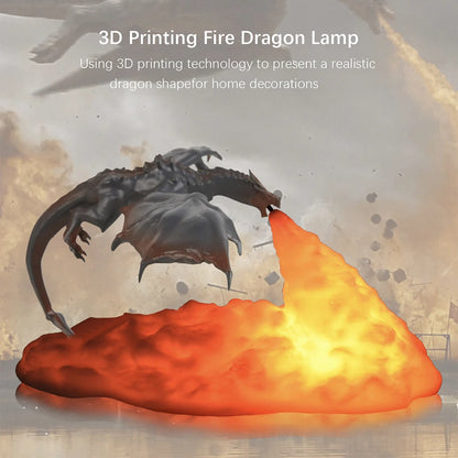 3D Printed Fire Dragon LED Lamp - USB Rechargeable Desktop Light for Gaming, Camping, Mystery Games & Kids Gifts