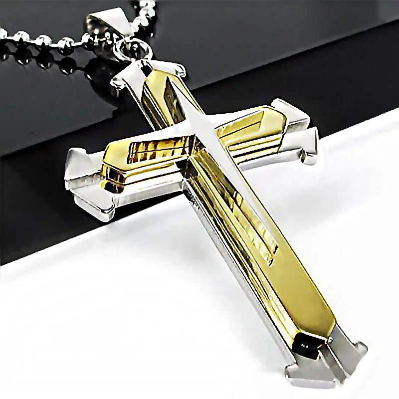 2025 Cross Pendant Necklace for Men – Zircon Black Gold Stainless Steel Hip Hop Punk Chain Jewelry, Simple Cool Fashion Gift