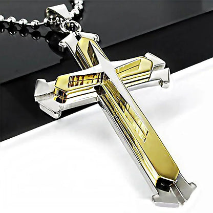 2025 Cross Pendant Necklace for Men – Zircon Black Gold Stainless Steel Hip Hop Punk Chain Jewelry, Simple Cool Fashion Gift