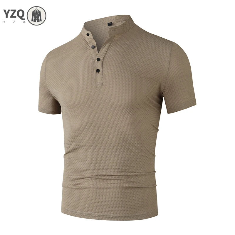 Men's Business Casual Polo Shirt - Short Sleeve Breathable Summer Top with Floral Detail