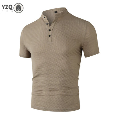 Men's Business Casual Polo Shirt - Short Sleeve Breathable Summer Top with Floral Detail
