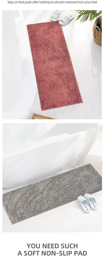 Chenille Long-Haired Bath Mat – Absorbent Bathroom Floor Mat for Tub, Living Room, and Entrance Foot Pad