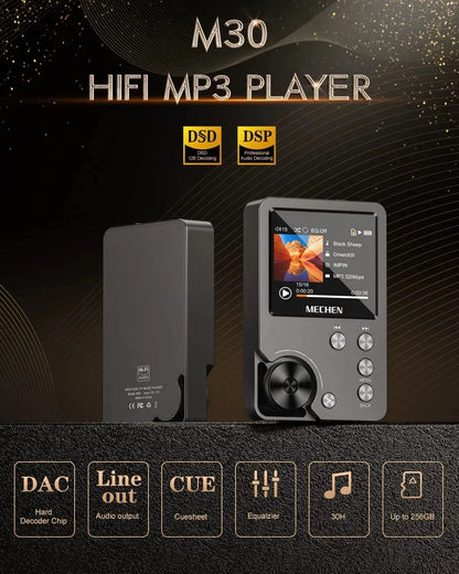 MECHEN M30 Lossless MP3 Player - HiFi Sound, 64GB Memory Card, Expandable Up to 256GB