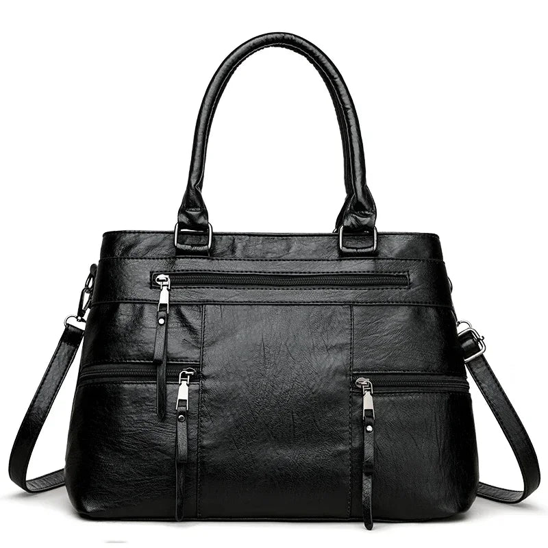Women’s Leather Handbag - Elegant Top-Handle Shoulder & Crossbody Tote Bag