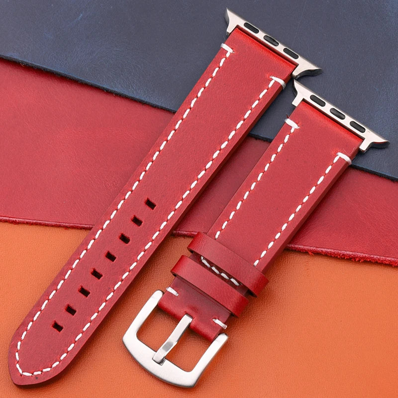 Genuine Leather Apple Watch Strap – Compatible with Series 7, 6, 5, 4, SE (40mm–49mm) for Men & Women