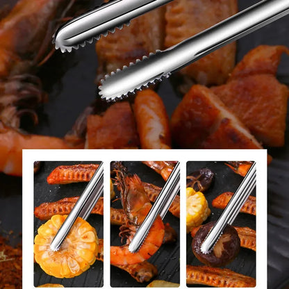 Stainless Steel Grill Tongs – Non-Slip Food Clip, BBQ Steak, Bread Tong, Cooking Utensils, Party Kitchen Gadgets